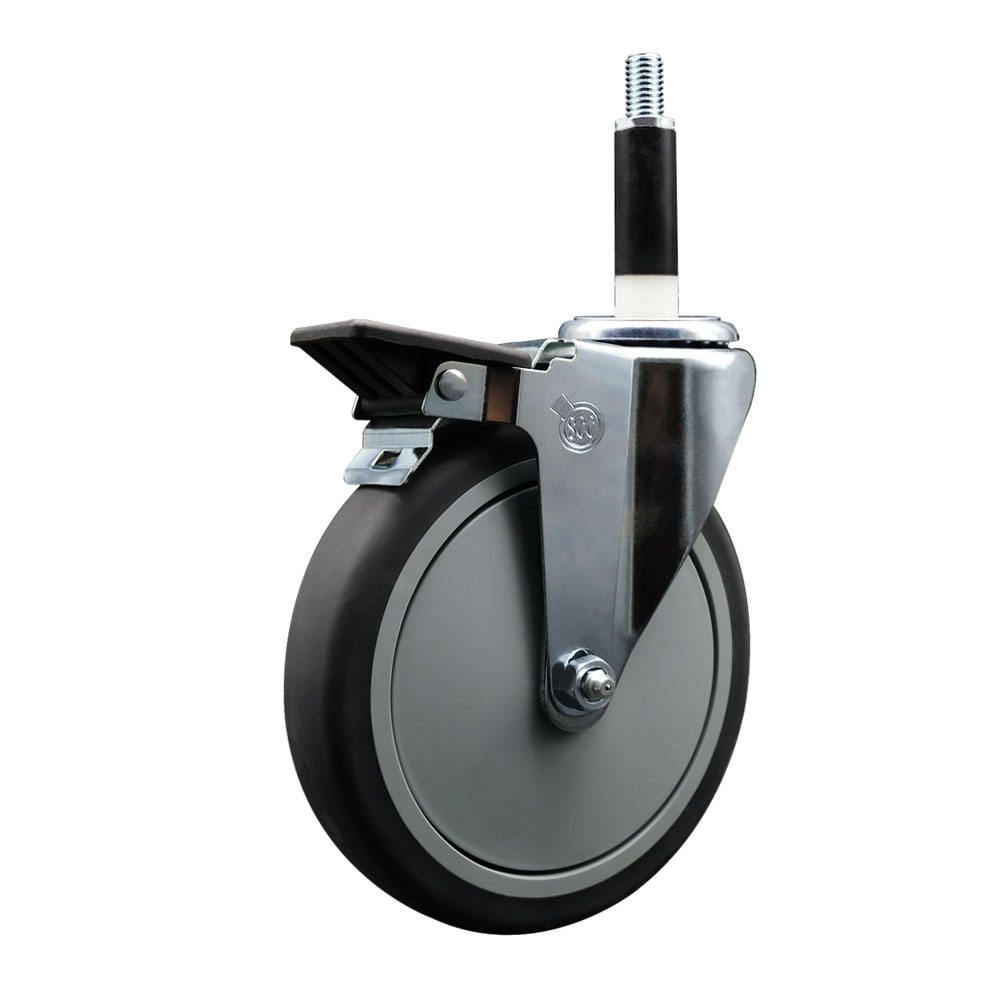 Thermoplastic Rubber Swivel Expanding Stem Swivel Caster with 6 Inch Gray Wheel and 7/8" Stem & Posi Locking Brake - 300 lbs. Capacity Per Caster - Service Caster Brand — photo 1