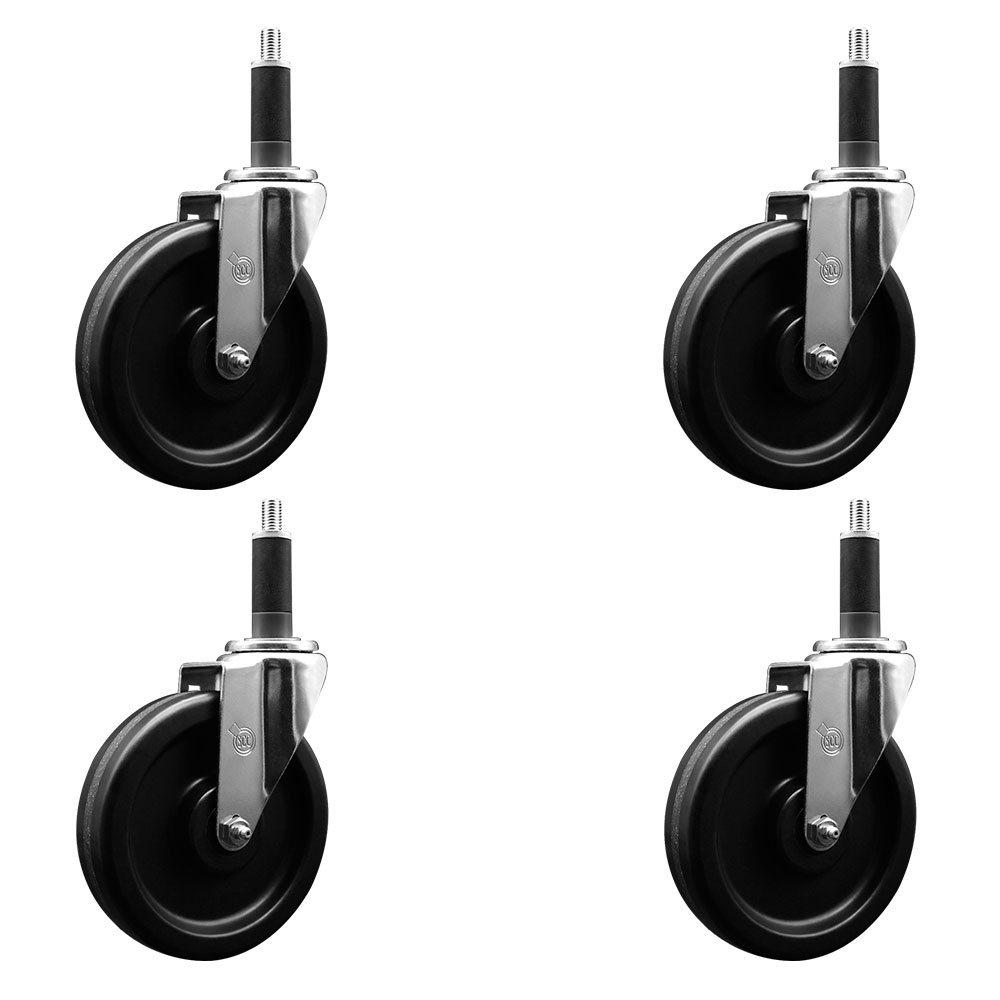 Phenolic Swivel Expanding Stem Caster Set of 4 with Roller Bearings - 6" x 1.5" Black Wheels and 1" Stems - Includes 4 Swivel - 1200 lbs Total Capacity - Service Caster Brand — photo 1