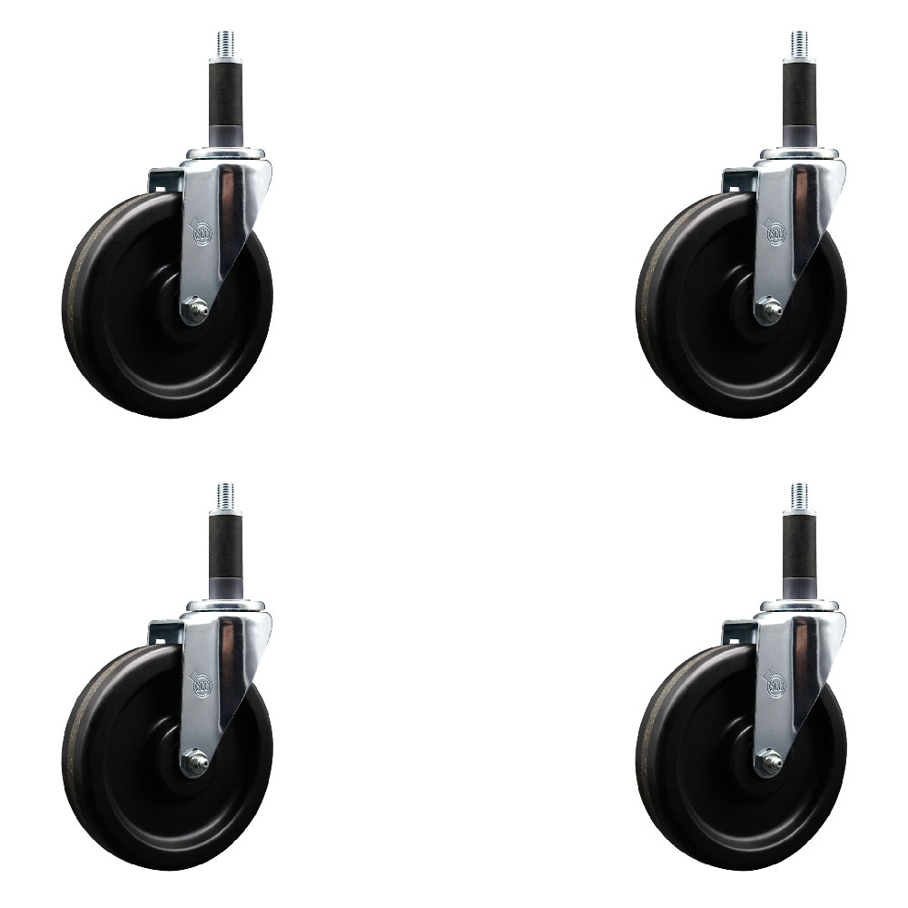 Phenolic Swivel Expanding Stem Caster Set of 4 with 6 Inch Black Wheels and 1" Stems - Includes 4 Swivel - 300 lbs. Capacity Per Caster - Service Caster Brand — photo 1