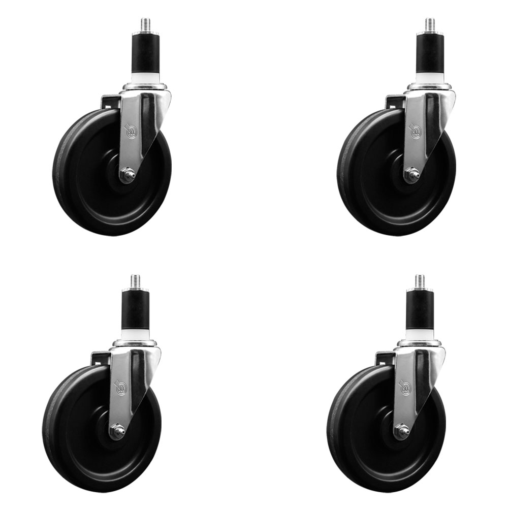 Phenolic Swivel Expanding Stem Caster Set of 4 with 6 Inch Black Wheels and 1-1/2" Stems - Includes 4 Swivel - 300 lbs. Capacity Per Caster - Service Caster Brand — photo 1