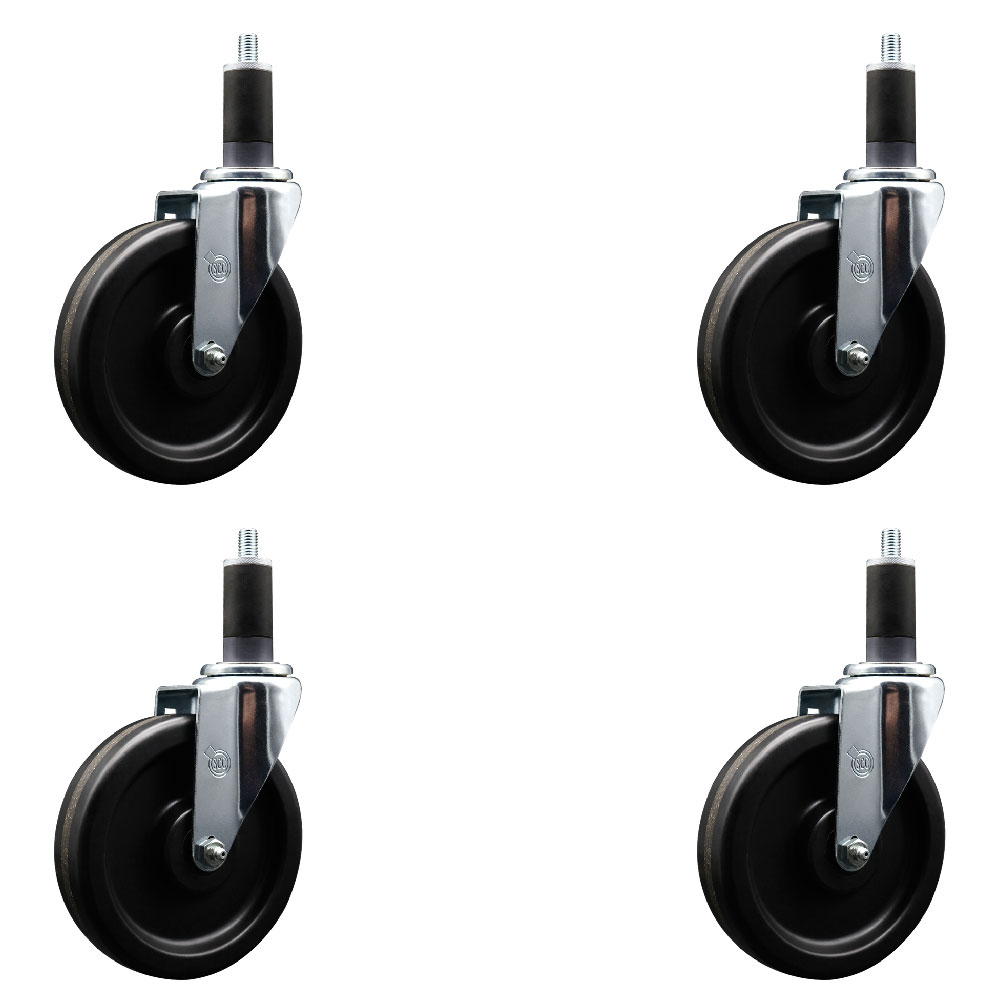 Phenolic Swivel Expanding Stem Caster Set of 4 with 6 Inch Black Wheels and 1-1/4" Stems - Includes 4 Swivel - 300 lbs. Capacity Per Caster - Service Caster Brand — photo 1