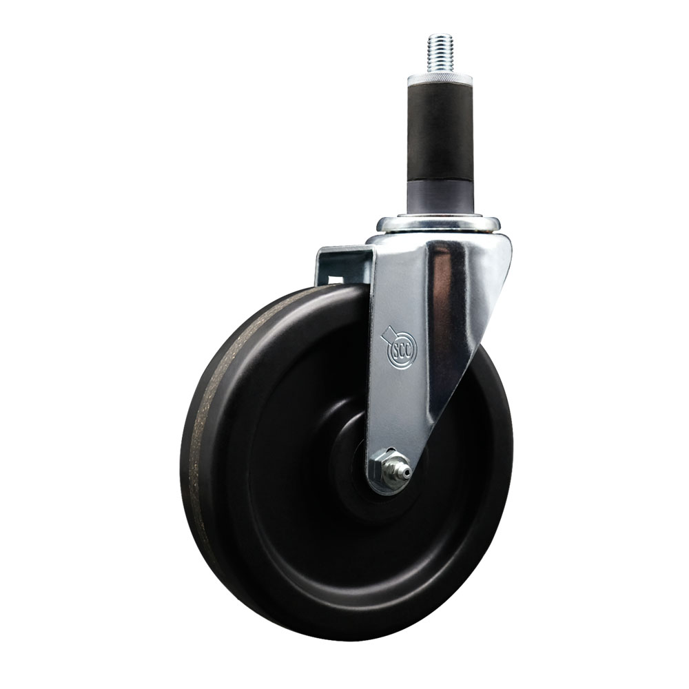 Phenolic Swivel Expanding Stem Caster w/Roller Bearing - 6" x 1.5" Black Wheel and 1-1/4" Stem - 300 lbs Capacity/Caster - Service Caster Brand — photo 1