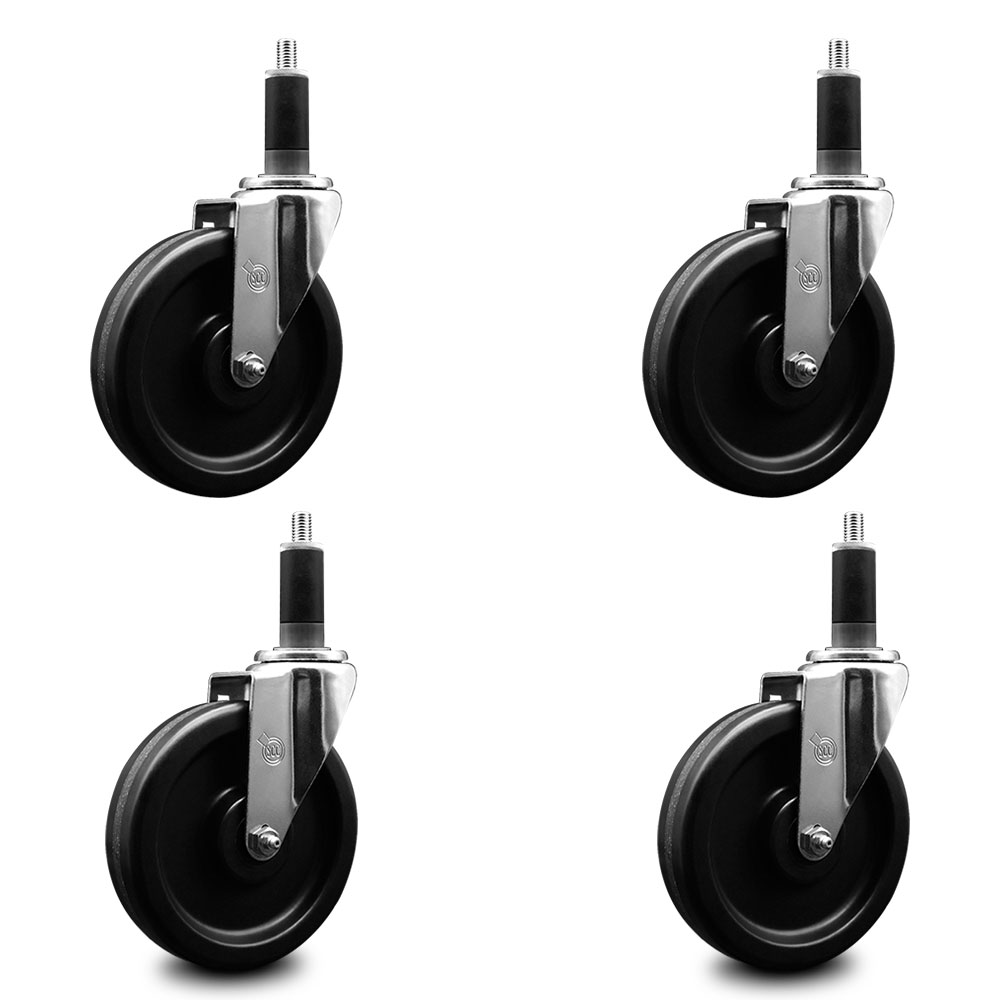 Phenolic Swivel Expanding Stem Caster Set of 4 with Roller Bearings - 6" x 1.5" Black Wheels and 1-1/8" Stems - Includes 4 Swivel - 1200 lbs Total Capacity - Service Caster Brand — photo 1