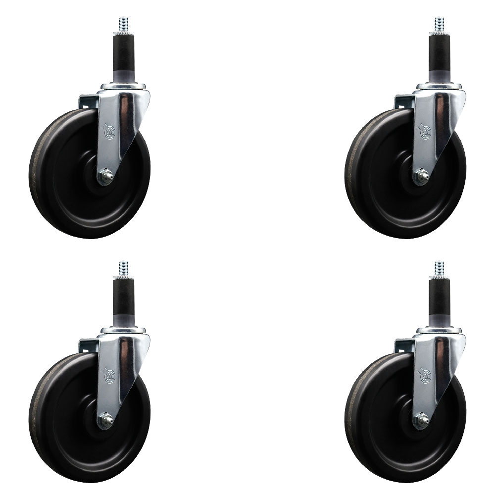 Phenolic Swivel Expanding Stem Caster Set of 4 with 6 Inch Black Wheels and 1-1/8" Stems - Includes 4 Swivel - 300 lbs. Capacity Per Caster - Service Caster Brand — photo 1