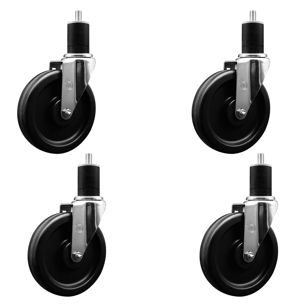 Phenolic Swivel Expanding Stem Caster Set of 4 with Roller Bearings - 6" x 1.5" Black Wheels and 1-3/4" Stems - Includes 4 Swivel - 1200 lbs Total Capacity - Service Caster Brand — photo 1