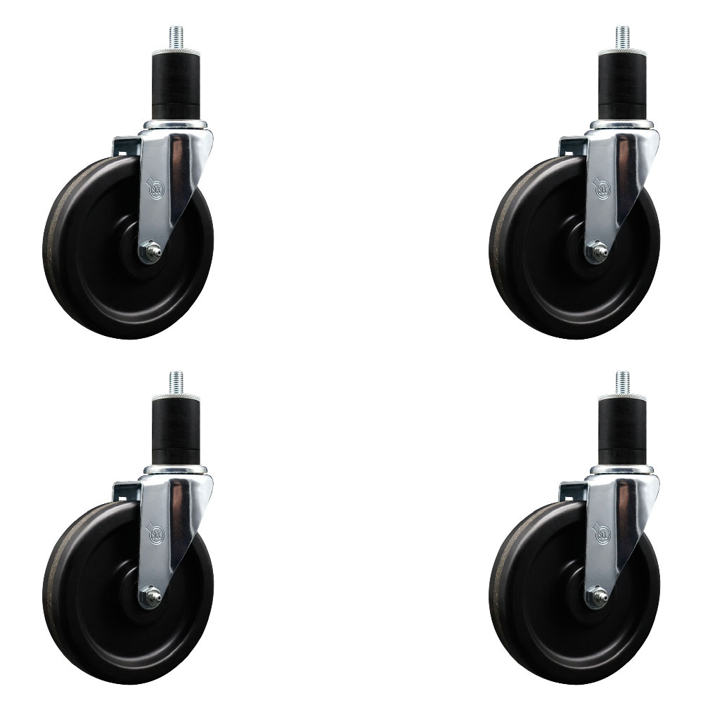 Phenolic Swivel Expanding Stem Caster Set of 4 with 6 Inch Black Wheels and 1-3/4" Stems - Includes 4 Swivel - 300 lbs. Capacity Per Caster - Service Caster Brand — photo 1
