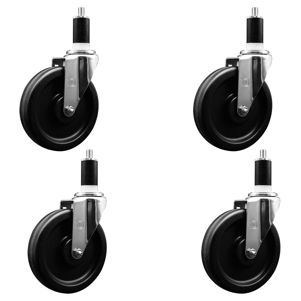 Phenolic Swivel Expanding Stem Caster Set of 4 with Roller Bearings - 6" x 1.5" Black Wheels and 1-3/8" Stems - Includes 4 Swivel - 1200 lbs Total Capacity - Service Caster Brand — photo 1