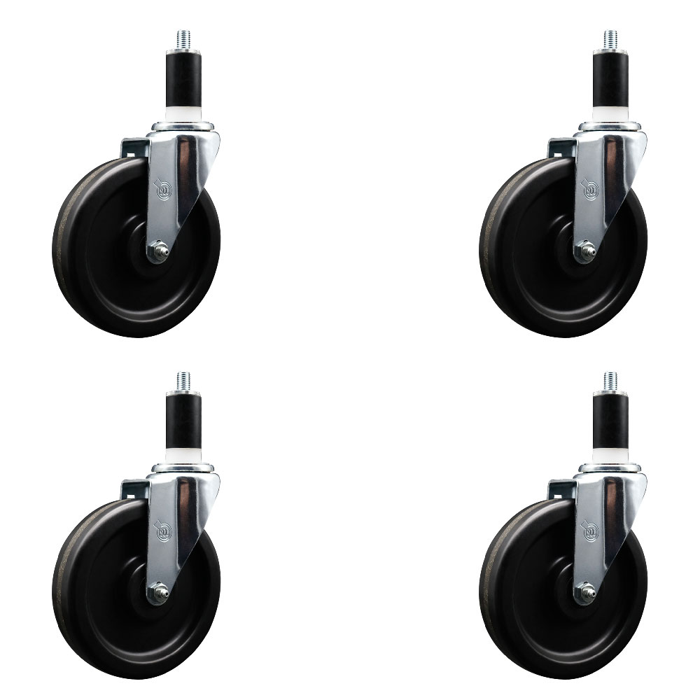 Phenolic Swivel Expanding Stem Caster Set of 4 with 6 Inch Black Wheels and 1-3/8" Stems - Includes 4 Swivel - 300 lbs. Capacity Per Caster - Service Caster Brand — photo 1