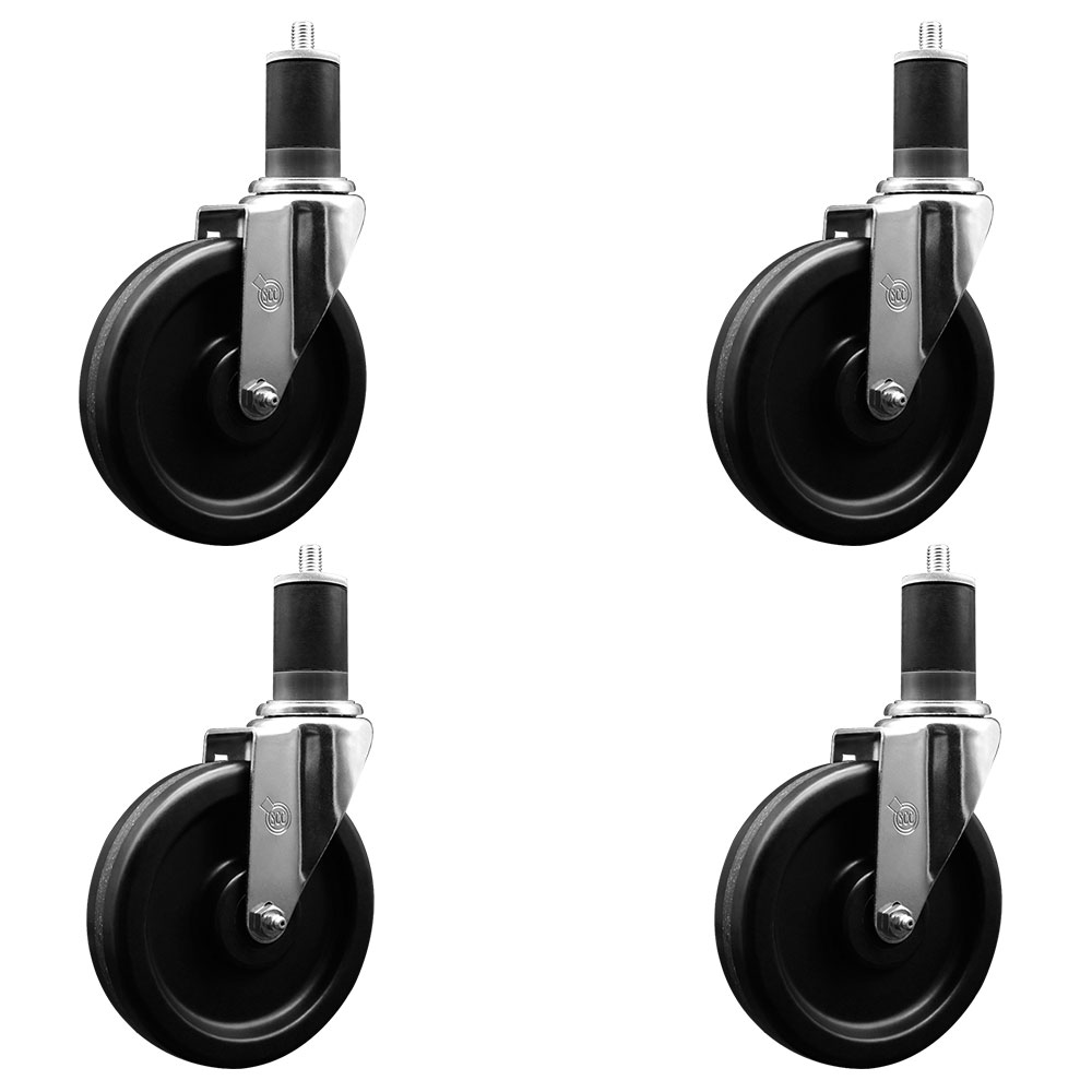 Phenolic Swivel Expanding Stem Caster Set of 4 with Roller Bearings - 6" x 1.5" Black Wheels and 1-5/8" Stems - Includes 4 Swivel - 1200 lbs Total Capacity - Service Caster Brand — photo 1