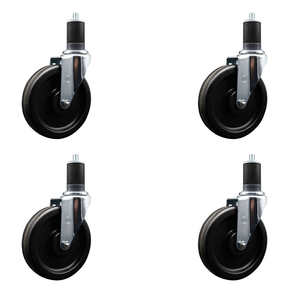 Phenolic Swivel Expanding Stem Caster Set of 4 with 6 Inch Black Wheels and 1-5/8" Stems - Includes 4 Swivel - 300 lbs. Capacity Per Caster - Service Caster Brand — photo 1