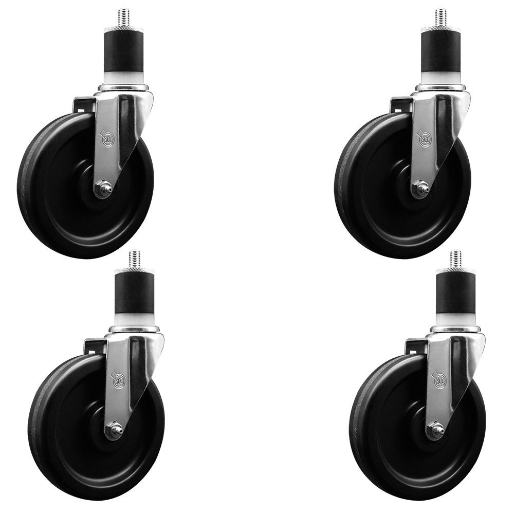 Phenolic Swivel Expanding Stem Caster Set of 4 with Roller Bearings - 6" x 1.5" Black Wheels and 1-7/8" Stems - Includes 4 Swivel - 1200 lbs Total Capacity - Service Caster Brand — photo 1
