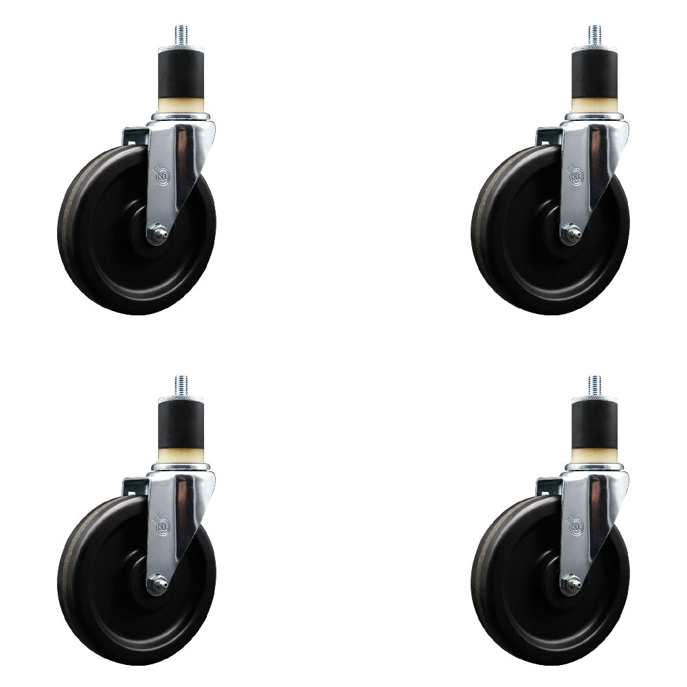 Phenolic Swivel Expanding Stem Caster Set of 4 with 6 Inch Black Wheels and 1-7/8" Stems - Includes 4 Swivel - 300 lbs. Capacity Per Caster - Service Caster Brand — photo 1