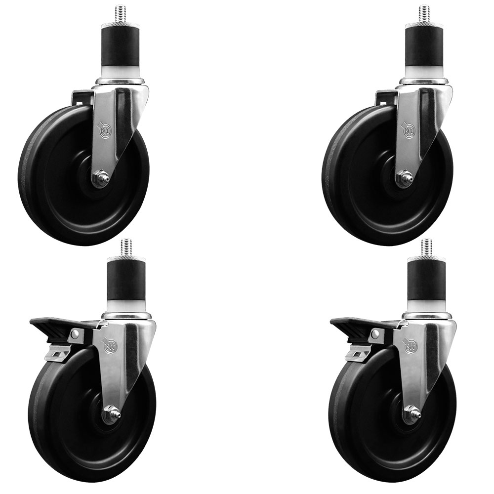 Phenolic Swivel Expanding Stem Caster Set of 4 w/Roller Bearings - 6" x 1.5" Black Wheels and 1-7/8" Stems - Includes 2 with Posi Locking Brakes - 1200 lbs Total Capacity - Service Caster Brand — photo 1