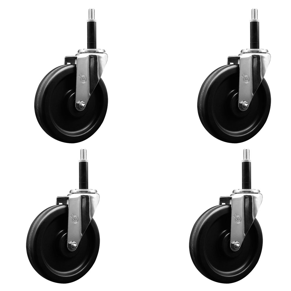 Phenolic Swivel Expanding Stem Caster Set of 4 with Roller Bearings - 6" x 1.5" Black Wheels and 3/4" Stems - Includes 4 Swivel - 1200 lbs Total Capacity - Service Caster Brand — photo 1