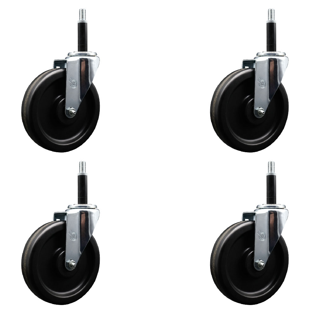 Phenolic Swivel Expanding Stem Caster Set of 4 with 6 Inch Black Wheels and 3/4" Stems - Includes 4 Swivel - 300 lbs. Capacity Per Caster - Service Caster Brand — photo 1
