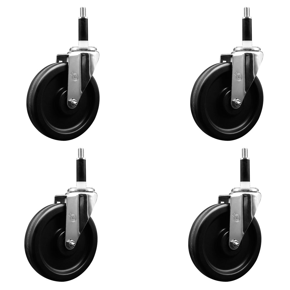 Phenolic Swivel Expanding Stem Caster Set of 4 with Roller Bearings - 6" x 1.5" Black Wheels and 7/8" Stems - Includes 4 Swivel - 1200 lbs Total Capacity - Service Caster Brand — photo 1