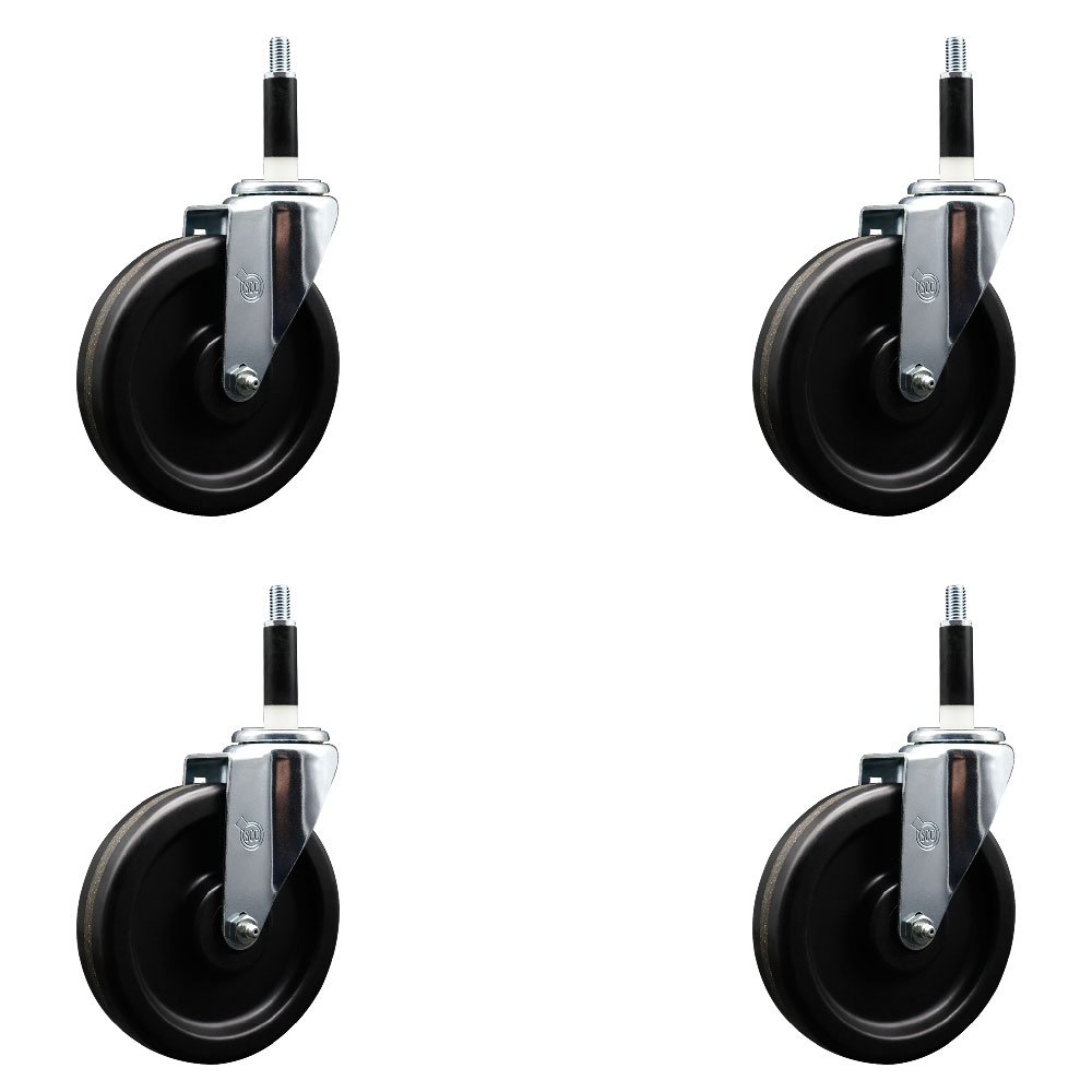 Phenolic Swivel Expanding Stem Caster Set of 4 with 6 Inch Black Wheels and 7/8" Stems - Includes 4 Swivel - 300 lbs. Capacity Per Caster - Service Caster Brand — photo 1