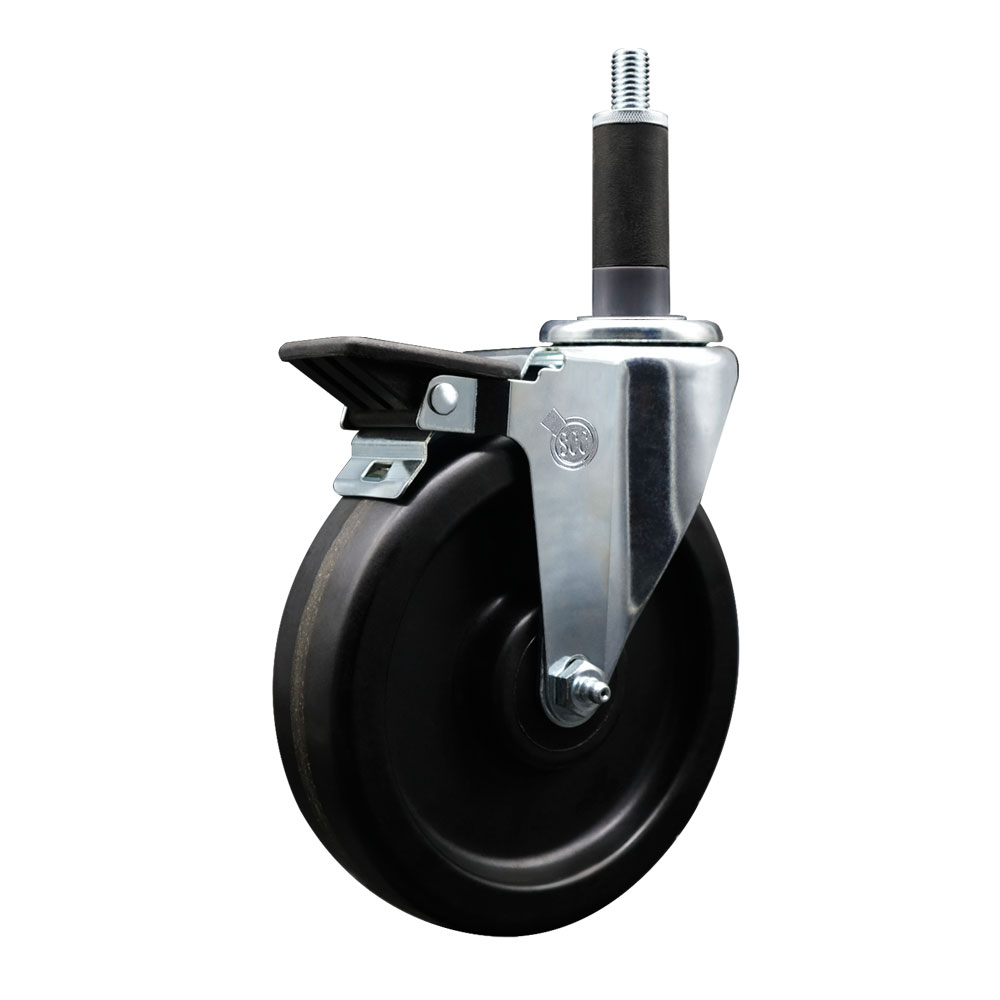 Phenolic Swivel Expanding Stem Swivel Caster with 6 Inch Black Wheel and 1" Stem & Posi Locking Brake - 300 lbs. Capacity Per Caster - Service Caster Brand — photo 1