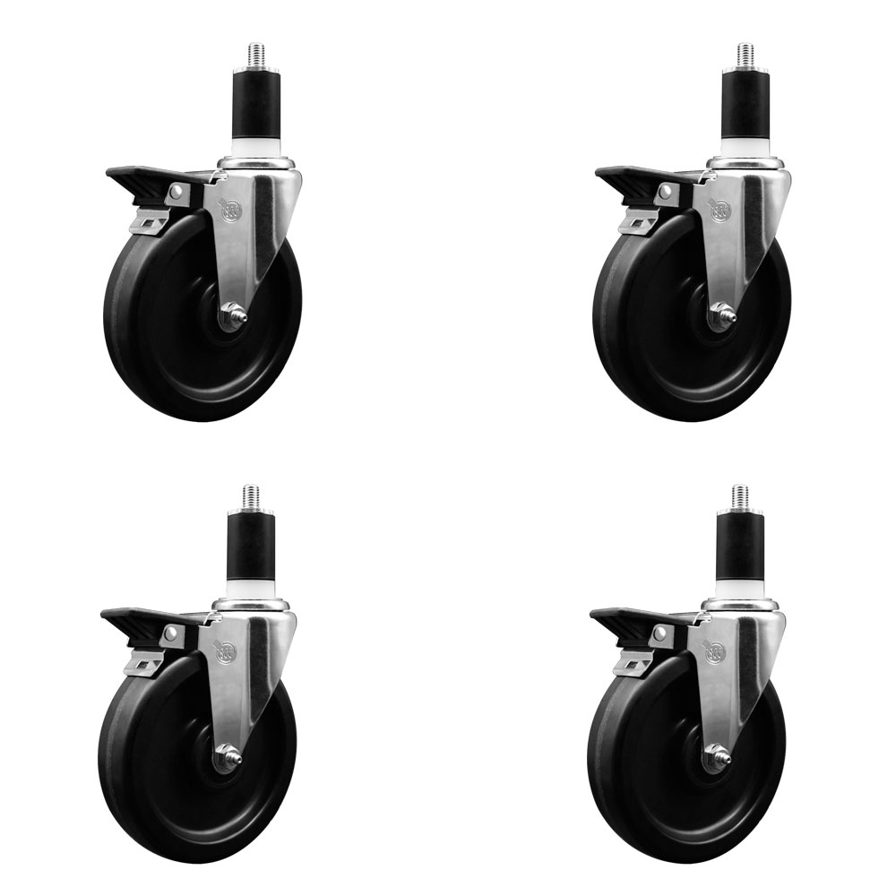 Phenolic Swivel Expanding Stem Caster Set of 4 with Roller Bearings - 6" x 1.5" Black Wheels and 1-1/2" Stems - Includes 4 with Posi Lock Brakes - 1200 lbs Total Capacity - Service Caster Brand — photo 1