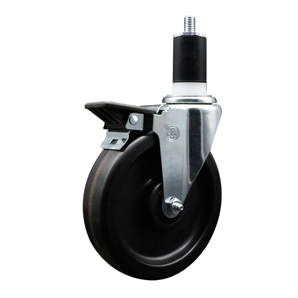 Phenolic Swivel Expanding Stem Caster w/Roller Bearing - 6" x 1.5" Black Wheel and 1-1/2" Stem & Posi Locking Brake - 300 lbs Capacity/Caster - Service Caster Brand — photo 1