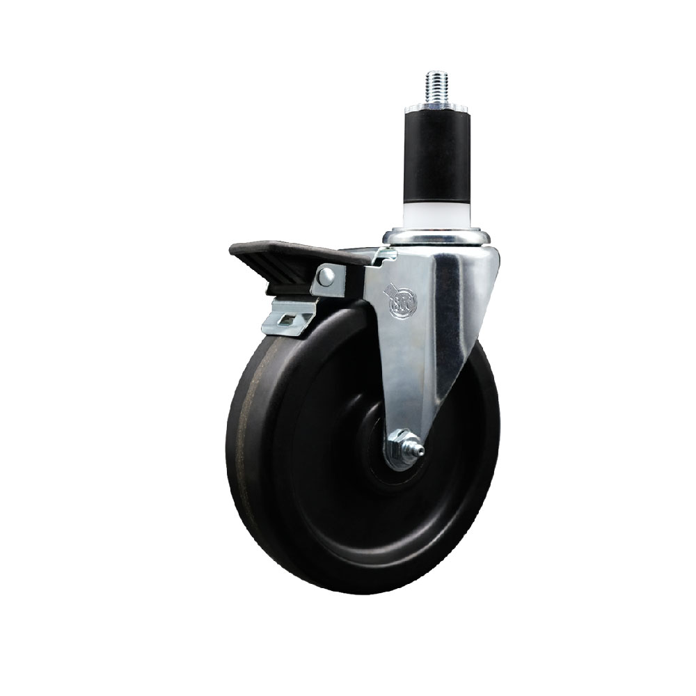 Phenolic Swivel Expanding Stem Swivel Caster with 6 Inch Black Wheel and 1-1/2" Stem & Posi Locking Brake - 300 lbs. Capacity Per Caster - Service Caster Brand — photo 1