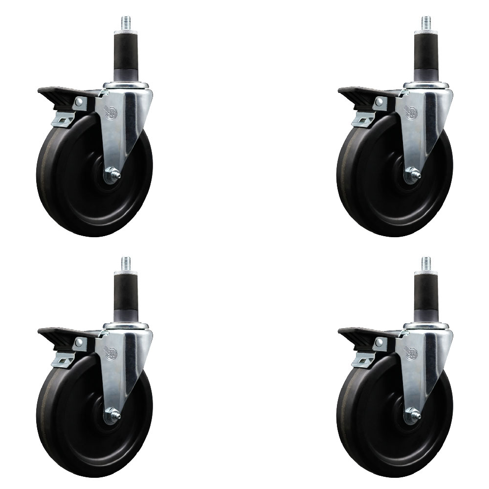 Phenolic Swivel Expanding Stem Caster Set of 4 with 6 Inch Black Wheels and 1-1/4" Stems - Includes 4 Swivel with Posi Locking Brakes - 300 lbs. Capacity Per Caster - Service Caster Brand — photo 1