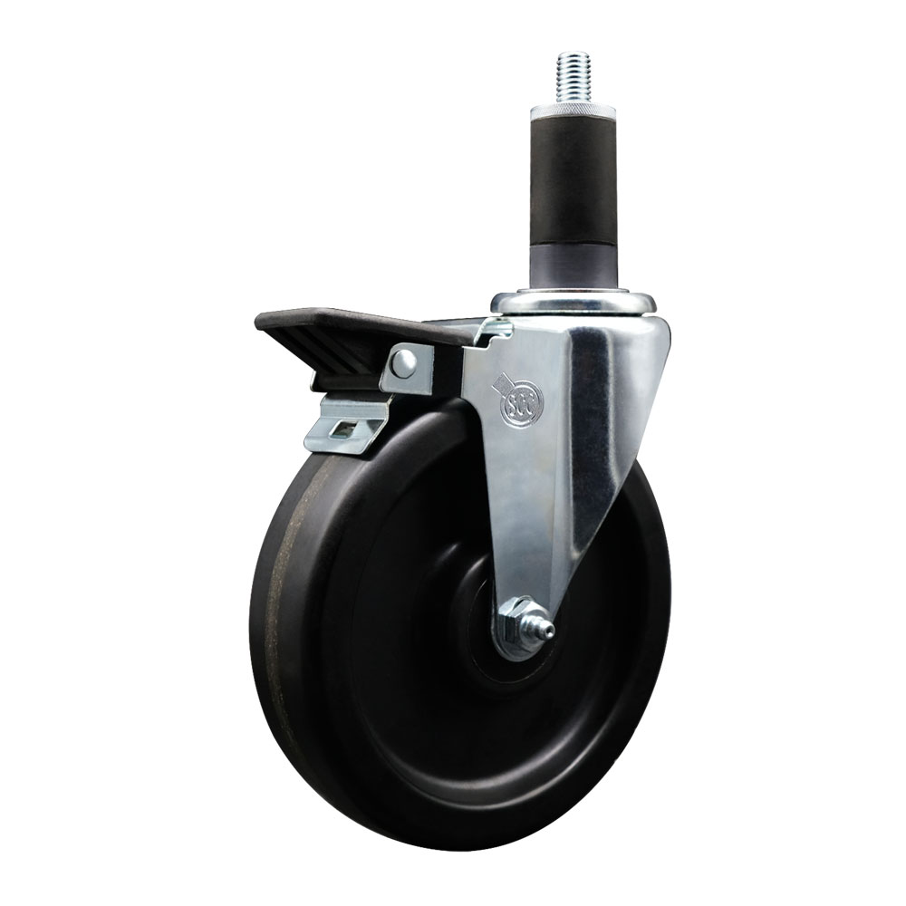 Phenolic Swivel Expanding Stem Caster w/Roller Bearing - 6" x 1.5" Black Wheel and 1-1/4" Stem & Posi Locking Brake - 300 lbs Capacity/Caster - Service Caster Brand — photo 1