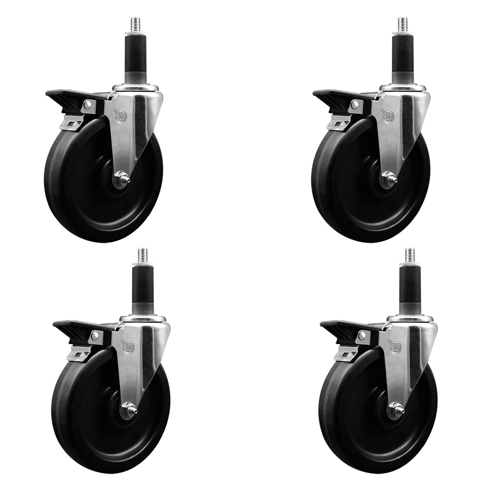 Phenolic Swivel Expanding Stem Caster Set of 4 with Roller Bearings - 6" x 1.5" Black Wheels and 1-1/8" Stems - Includes 4 with Posi Lock Brakes - 1200 lbs Total Capacity - Service Caster Brand — photo 1