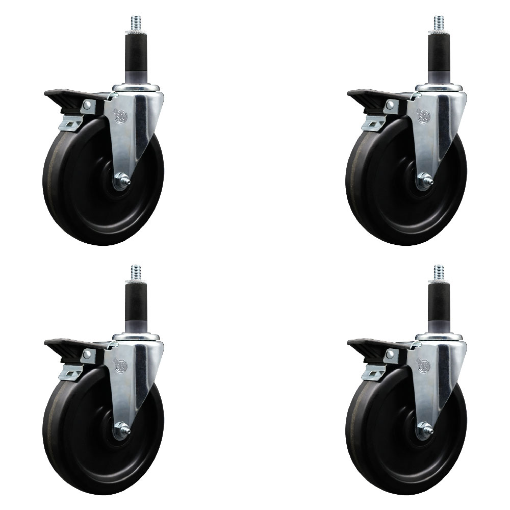 Phenolic Swivel Expanding Stem Caster Set of 4 with 6 Inch Black Wheels and 1-1/8" Stems - Includes 4 Swivel with Posi Locking Brakes - 300 lbs. Capacity Per Caster - Service Caster Brand — photo 1