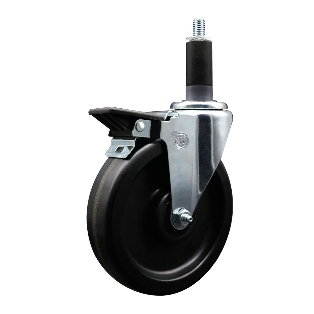 Phenolic Swivel Expanding Stem Caster w/Roller Bearing - 6" x 1.5" Black Wheel and 1-1/8" Stem & Posi Locking Brake - 300 lbs Capacity/Caster - Service Caster Brand — photo 1