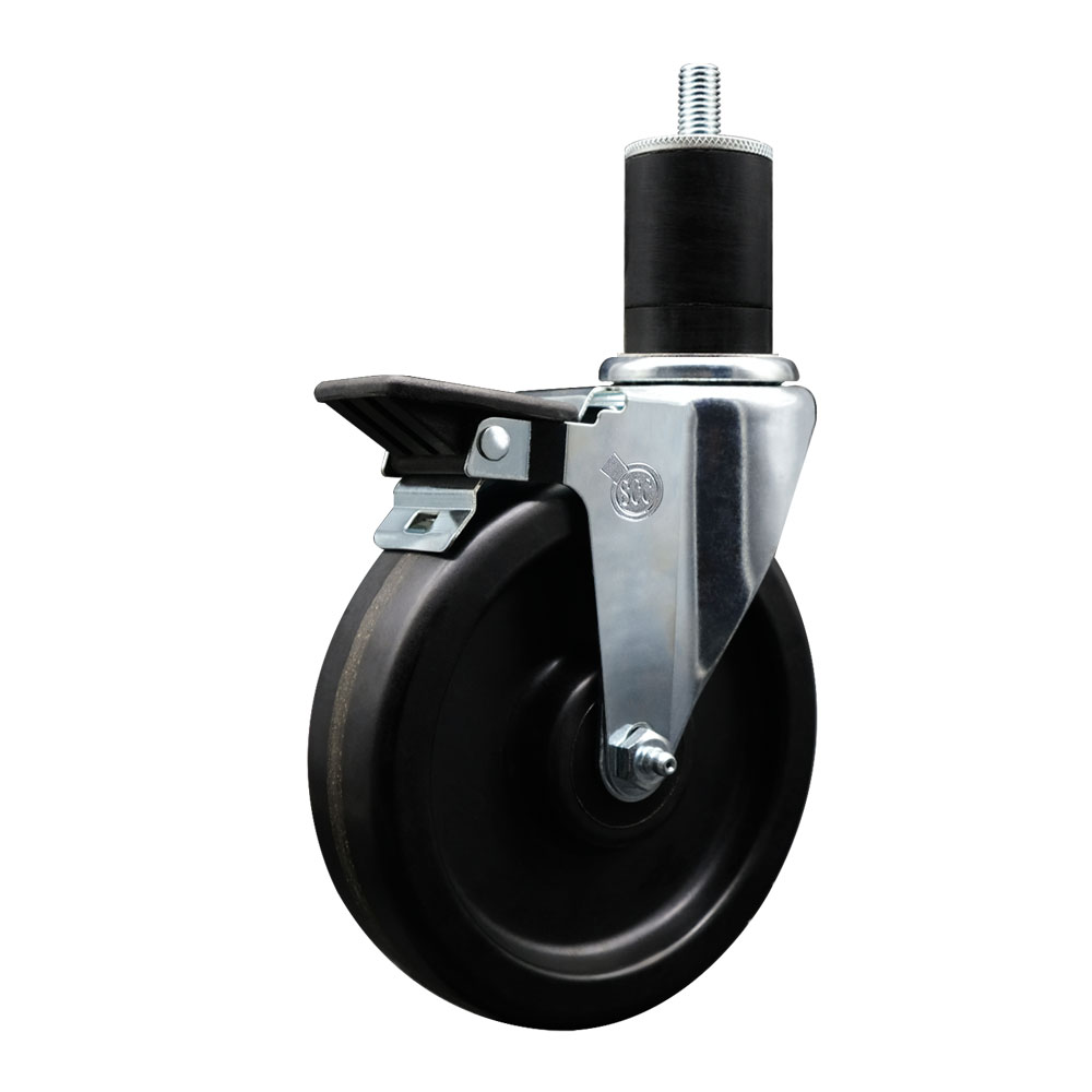 Phenolic Swivel Expanding Stem Swivel Caster with 6 Inch Black Wheel and 1-3/4" Stem & Posi Locking Brake - 300 lbs. Capacity Per Caster - Service Caster Brand — photo 1
