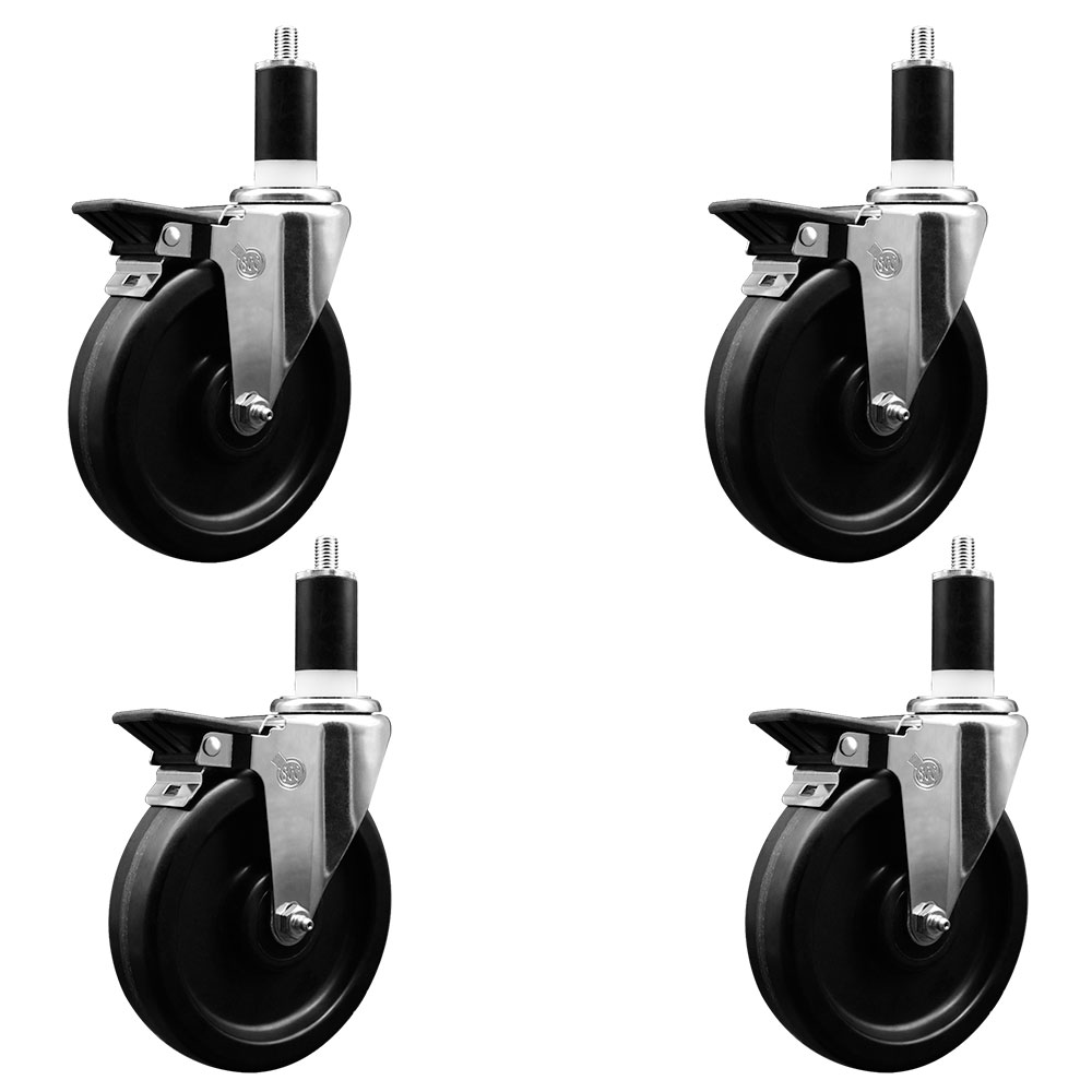 Phenolic Swivel Expanding Stem Caster Set of 4 with Roller Bearings - 6" x 1.5" Black Wheels and 1-3/8" Stems - Includes 4 with Posi Lock Brakes - 1200 lbs Total Capacity - Service Caster Brand — photo 1
