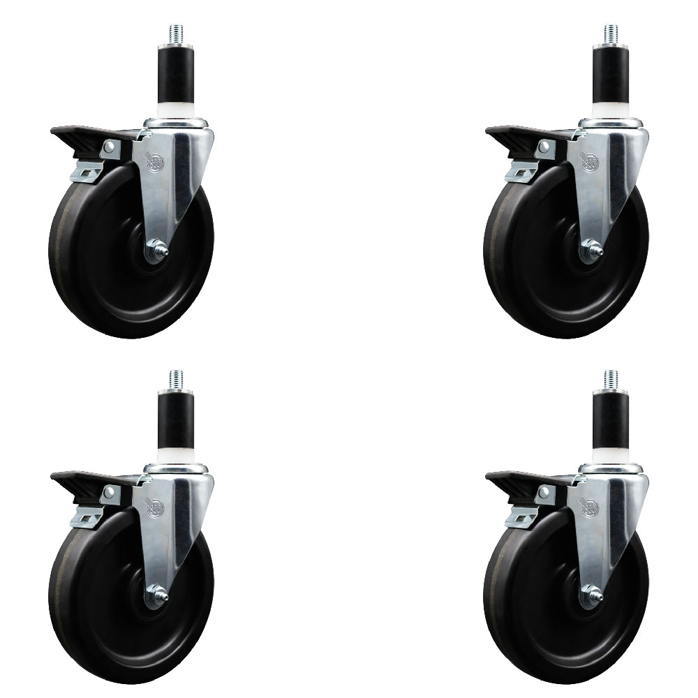 Phenolic Swivel Expanding Stem Caster Set of 4 with 6 Inch Black Wheels and 1-3/4" Stems - Includes 4 Swivel with Posi Locking Brakes - 300 lbs. Capacity Per Caster - Service Caster Brand — photo 1
