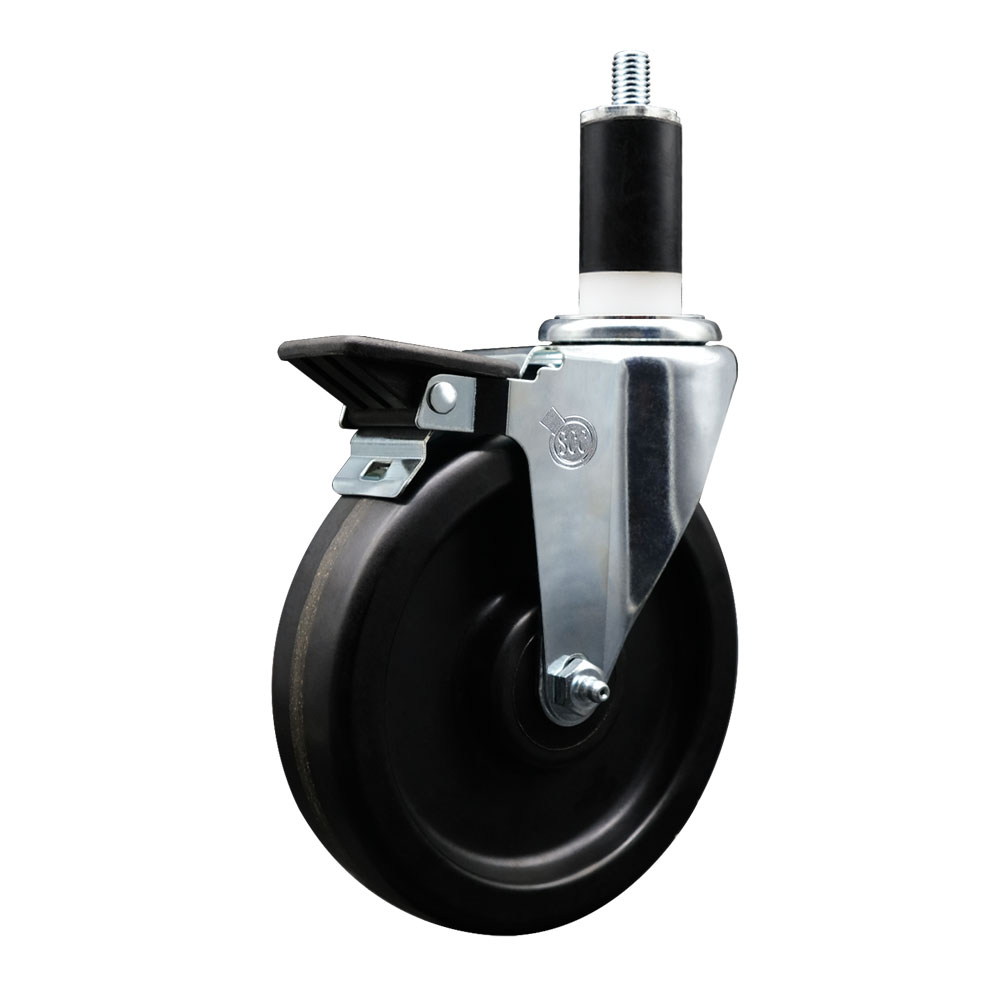 Phenolic Swivel Expanding Stem Caster w/Roller Bearing - 6" x 1.5" Black Wheel and 1-3/8" Stem & Posi Locking Brake - 300 lbs Capacity/Caster - Service Caster Brand — photo 1