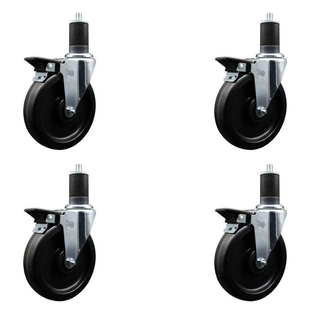 Phenolic Swivel Expanding Stem Caster Set of 4 with 6 Inch Black Wheels and 1-5/8" Stems - Includes 4 Swivel with Posi Locking Brakes - 300 lbs. Capacity Per Caster - Service Caster Brand — photo 1