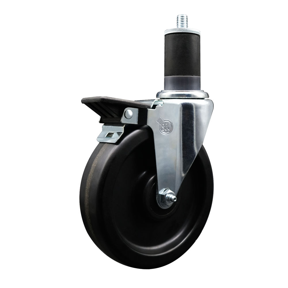 Phenolic Swivel Expanding Stem Swivel Caster with 6 Inch Black Wheel and 1-5/8" Stem & Posi Locking Brake - 300 lbs. Capacity Per Caster - Service Caster Brand — photo 1