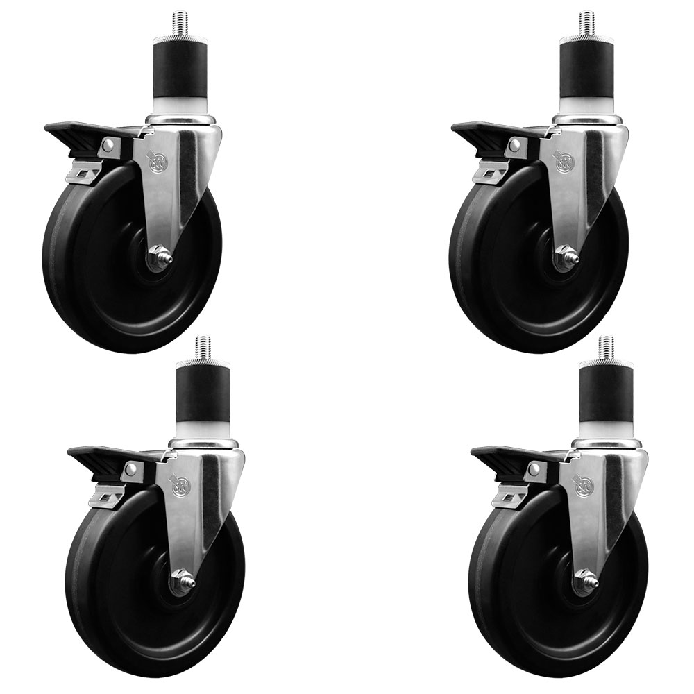 Phenolic Swivel Expanding Stem Caster Set of 4 with Roller Bearings - 6" x 1.5" Black Wheels and 1-7/8" Stems - Includes 4 with Posi Lock Brakes - 1200 lbs Total Capacity - Service Caster Brand — photo 1