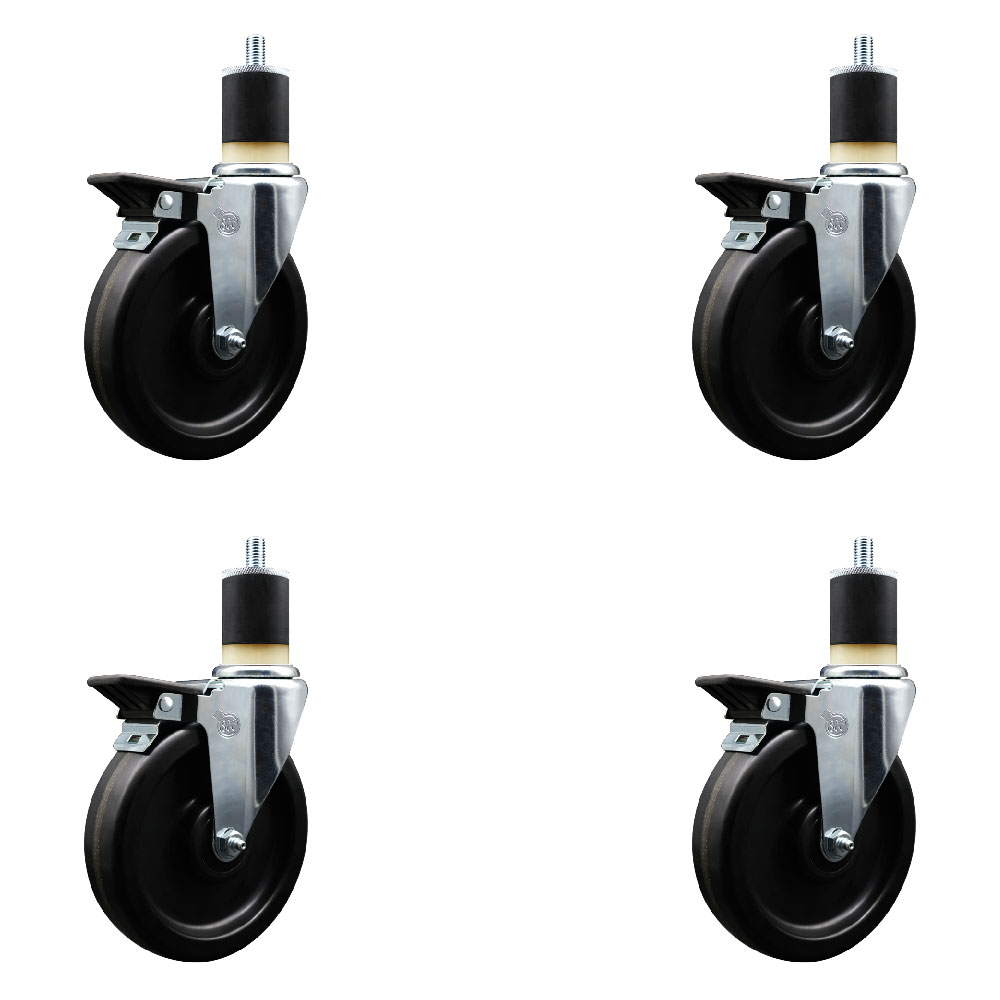 Phenolic Swivel Expanding Stem Caster Set of 4 with 6 Inch Black Wheels and 1-7/8" Stems - Includes 4 Swivel with Posi Locking Brakes - 300 lbs. Capacity Per Caster - Service Caster Brand — photo 1