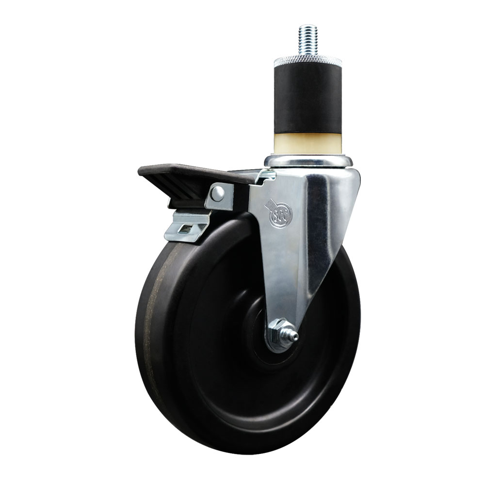 Phenolic Swivel Expanding Stem Swivel Caster with 6 Inch Black Wheel and 1-7/8" Stem & Posi Locking Brake - 300 lbs. Capacity Per Caster - Service Caster Brand — photo 1