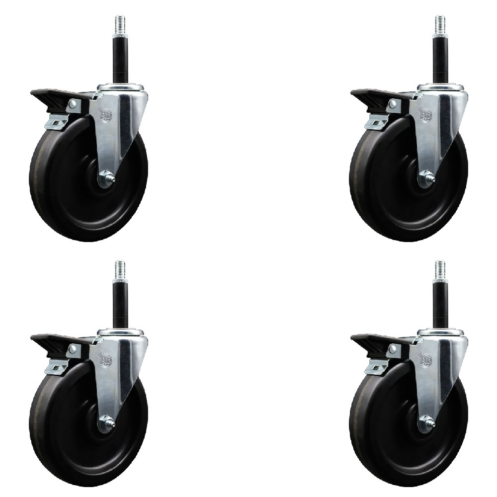 Phenolic Swivel Expanding Stem Caster Set of 4 with 6 Inch Black Wheels and 3/4" Stems - Includes 4 Swivel with Posi Locking Brakes - 300 lbs. Capacity Per Caster - Service Caster Brand — photo 1