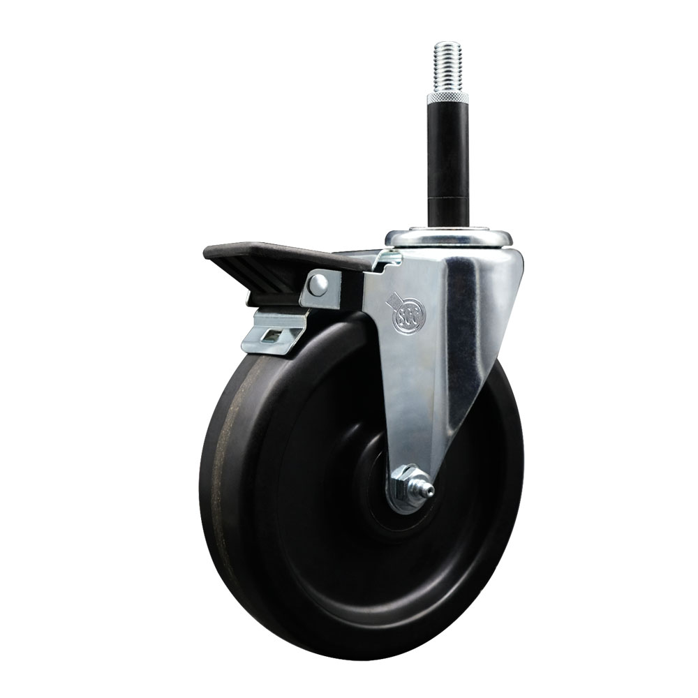 Phenolic Swivel Expanding Stem Caster w/Roller Bearing - 6" x 1.5" Black Wheel and 3/4" Stem & Posi Locking Brake - 300 lbs Capacity/Caster - Service Caster Brand — photo 1