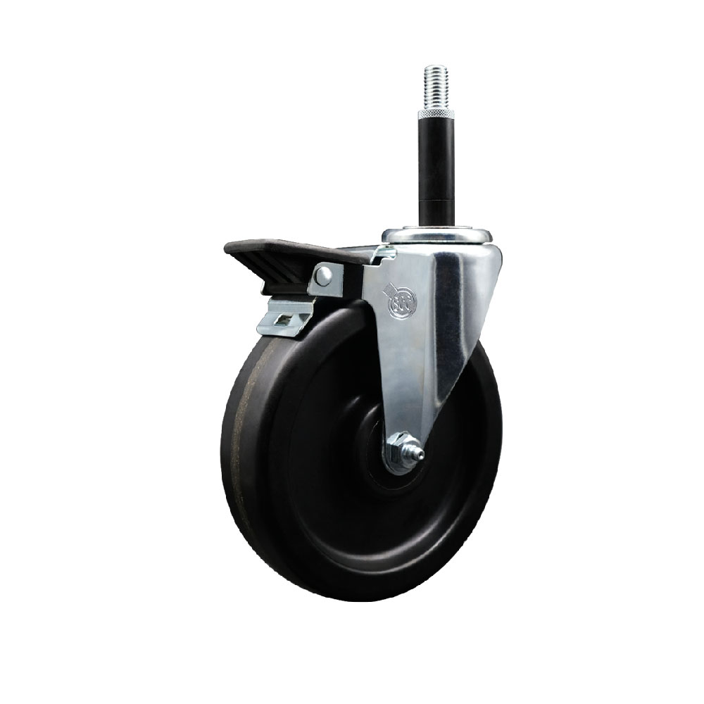 Phenolic Swivel Expanding Stem Swivel Caster with 6 Inch Black Wheel and 3/4" Stem & Posi Locking Brake - 300 lbs. Capacity Per Caster - Service Caster Brand — photo 1