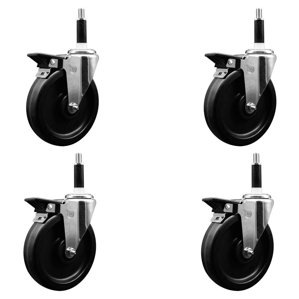 Phenolic Swivel Expanding Stem Caster Set of 4 with Roller Bearings - 6" x 1.5" Black Wheels and 7/8" Stems - Includes 4 with Posi Lock Brakes - 1200 lbs Total Capacity - Service Caster Brand — photo 1