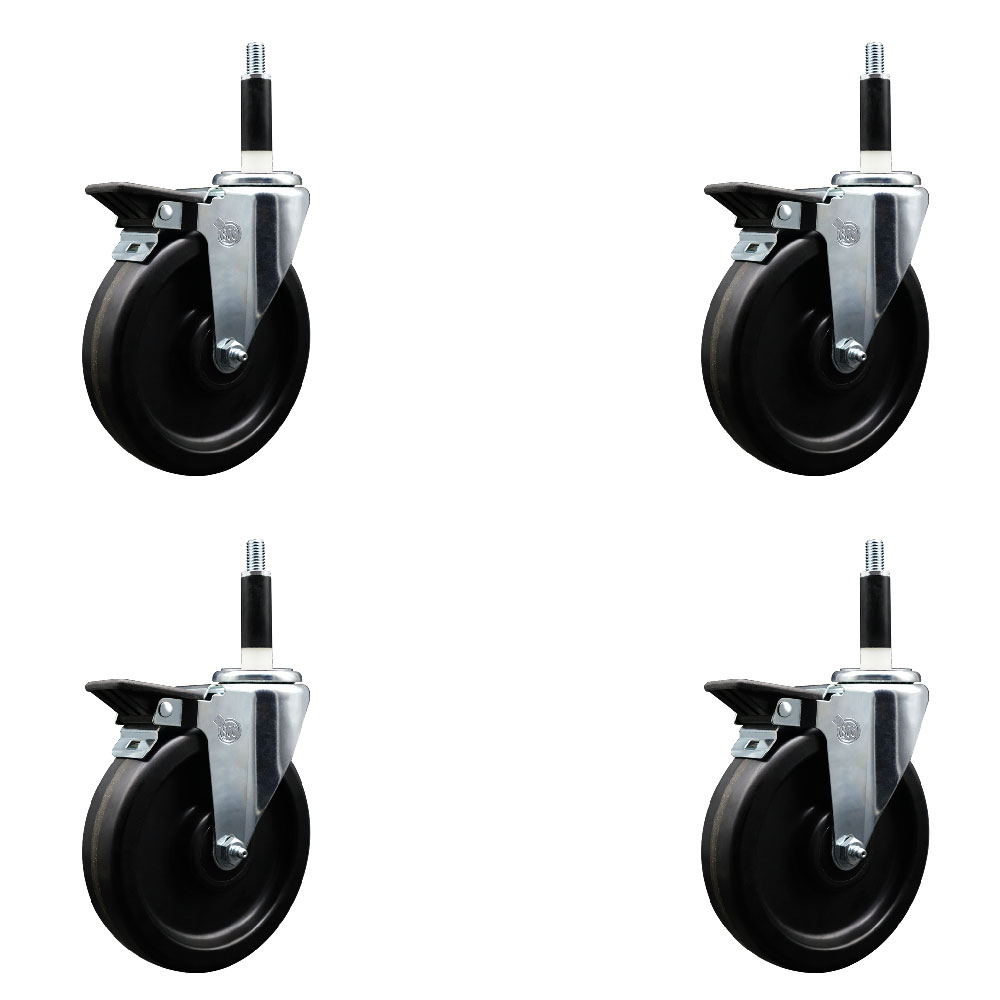 Phenolic Swivel Expanding Stem Caster Set of 4 with 6 Inch Black Wheels and 7/8" Stems - Includes 4 Swivel with Posi Locking Brakes - 300 lbs. Capacity Per Caster - Service Caster Brand — photo 1