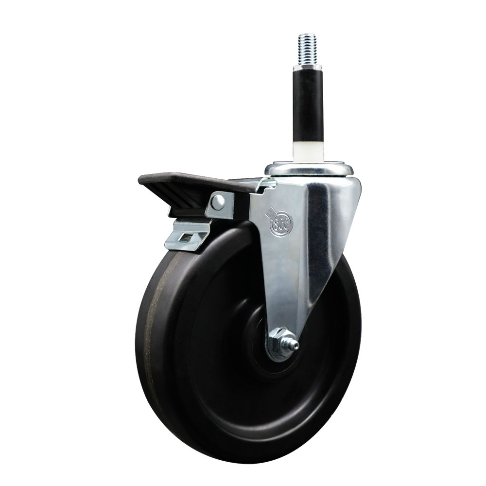 Phenolic Swivel Expanding Stem Caster w/Roller Bearing - 6" x 1.5" Black Wheel and 7/8" Stem & Posi Locking Brake - 300 lbs Capacity/Caster - Service Caster Brand — photo 1