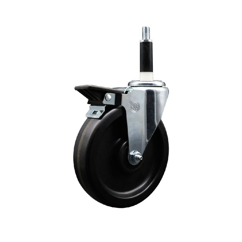 Phenolic Swivel Expanding Stem Swivel Caster with 6 Inch Black Wheel and 7/8" Stem & Posi Locking Brake - 300 lbs. Capacity Per Caster - Service Caster Brand — photo 1