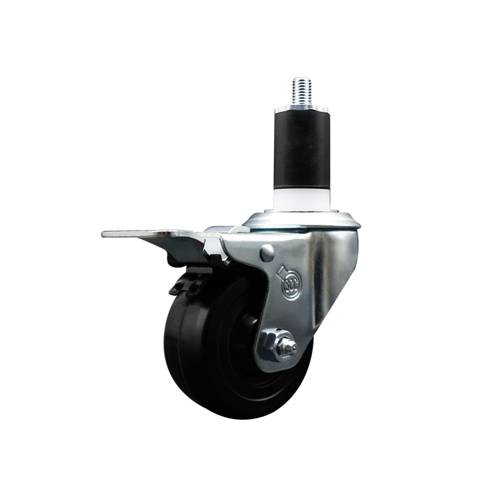 Stainless Steel Soft Rubber Expanding Stem Swivel Caster with 3 Inch Black Wheel and 1-1/2" Stem & Total Locking Brake - 175 lbs. Capacity Per Caster - Service Caster Brand — photo 1