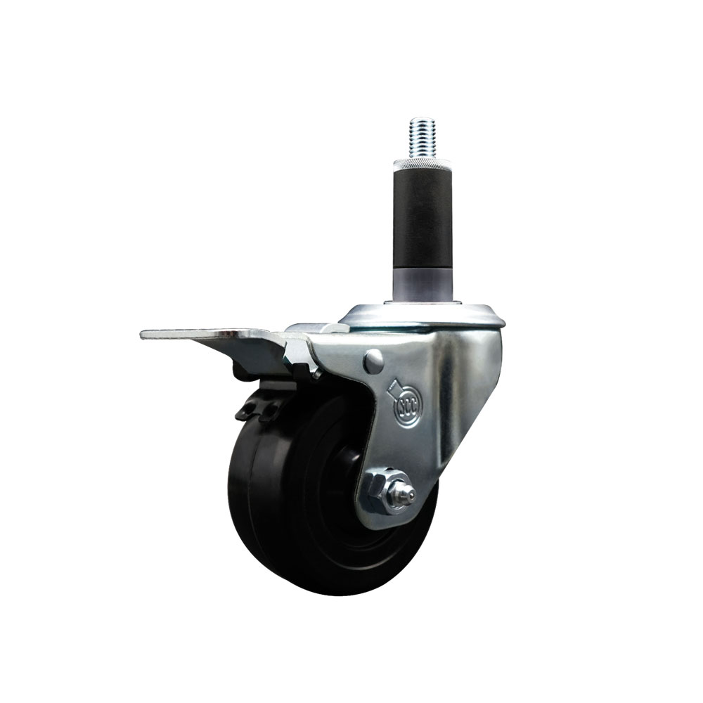 Soft Rubber Expanding Stem Swivel Caster with 3 Inch Black Wheel and 1-1/8" Stem & Total Locking Brake - 175 lbs. Capacity Per Caster - Service Caster Brand — photo 1
