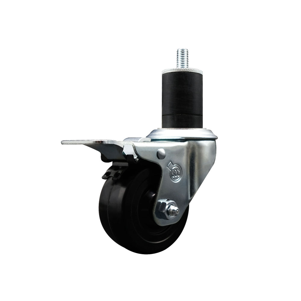 Soft Rubber Expanding Stem Swivel Caster with 3 Inch Black Wheel and 1-3/4" Stem & Total Locking Brake - 175 lbs. Capacity Per Caster - Service Caster Brand — photo 1