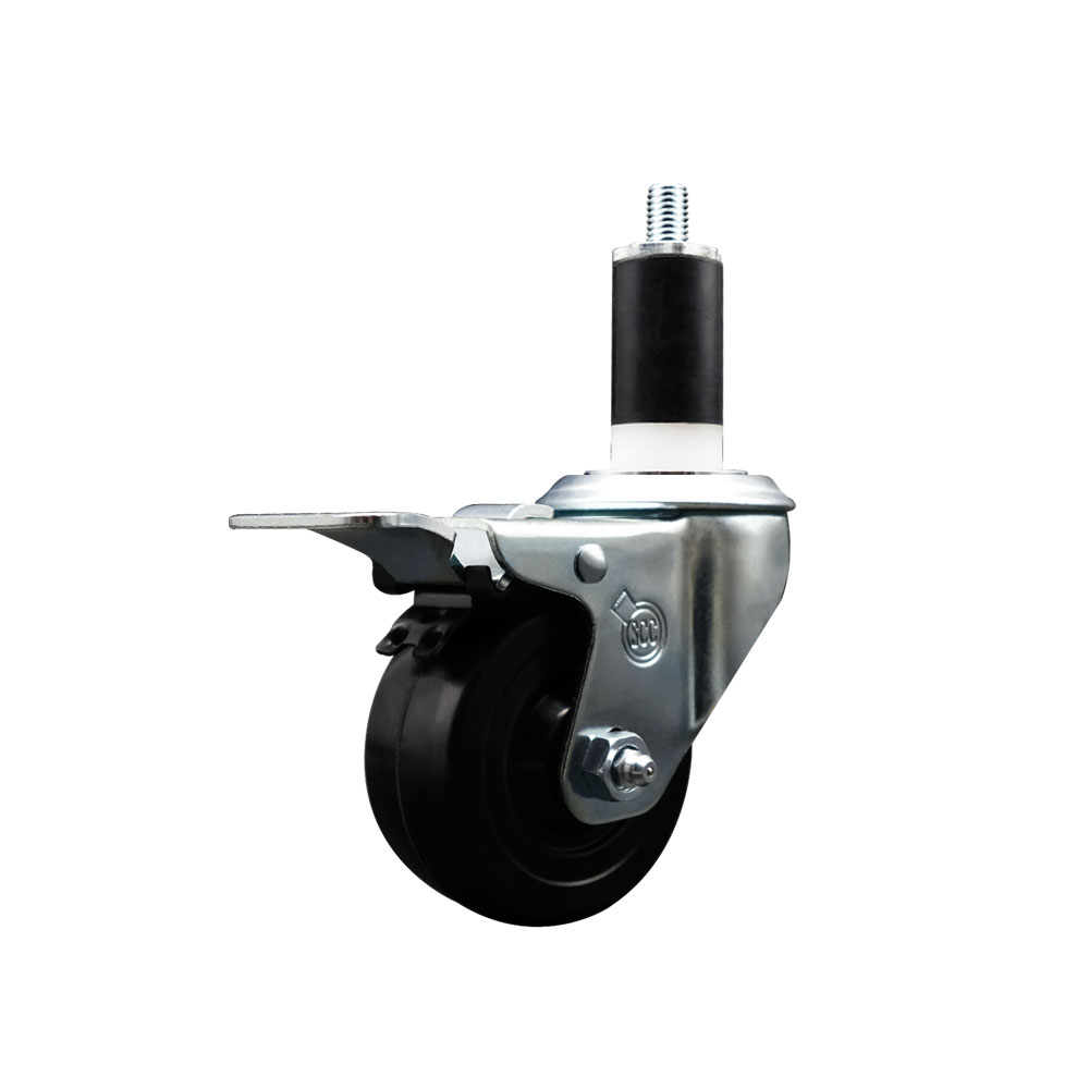 Soft Rubber Expanding Stem Swivel Caster with 3 Inch Black Wheel and 1-3/8" Stem & Total Locking Brake - 175 lbs. Capacity Per Caster - Service Caster Brand — photo 1